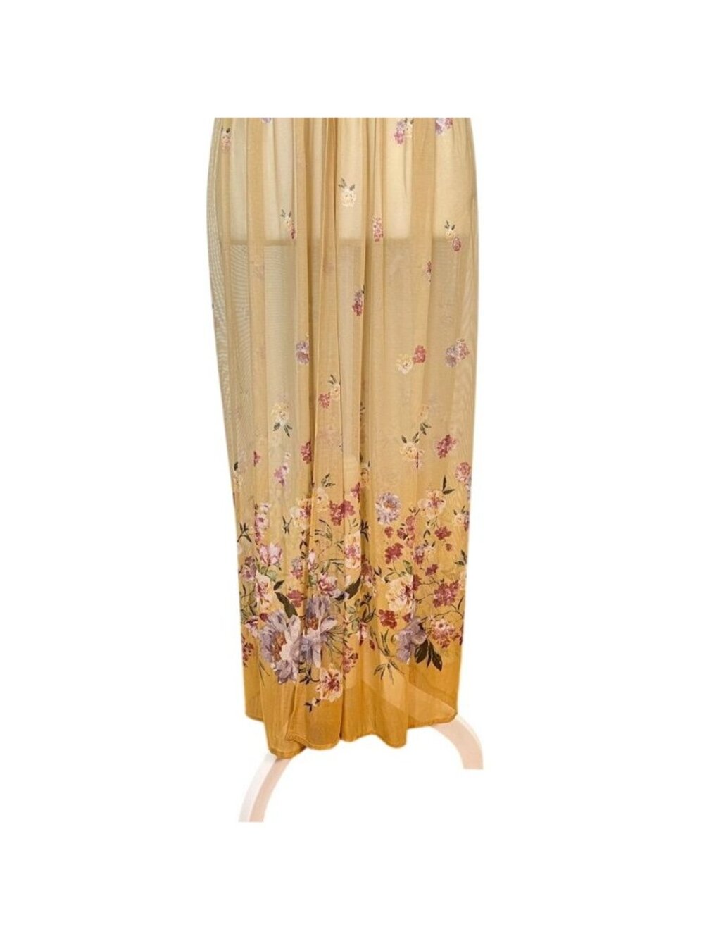 Butter Yellow Sheer Mesh Crochet Kimono Sz XL Maxi Dress Boho Country Garden - Picture 6 of 16
